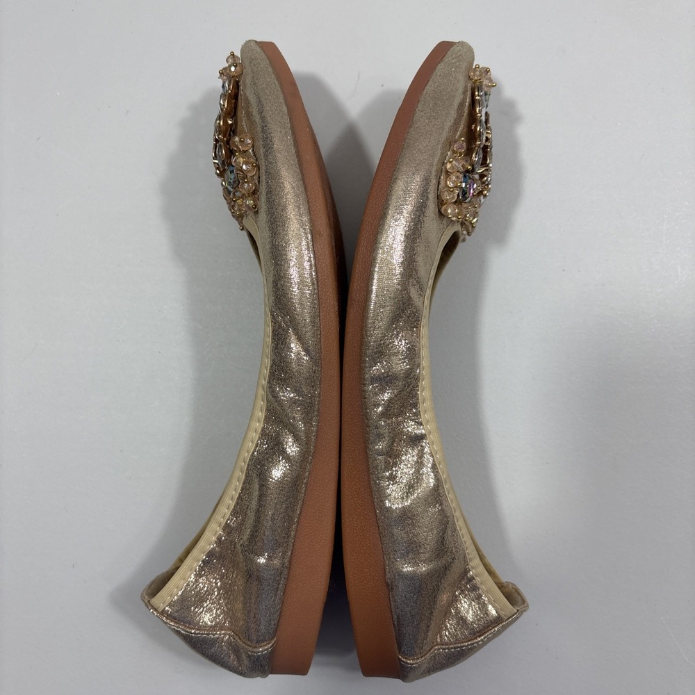 GUANSITU Metallic Gold Rhinestone Butterfly Ballet Foldable Flats Size 40 US 8.5 - Picture 4 of 8